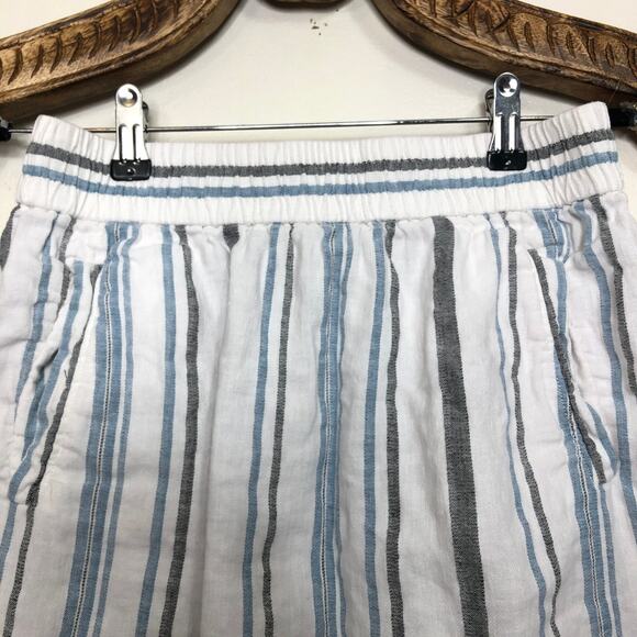 LOFT Skirt Mini Cotton Linen Blend Vertical Stripe Elastic Waist Pockets White S - Picture 3 of 8
